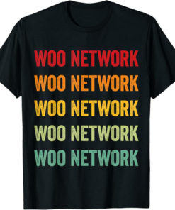 WOO T-Shirt Network Crypto Rainbow Text Design