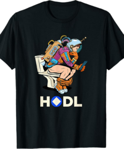 Waves T-Shirt Cryptocurrency Talk HODL Space Man On Toilet