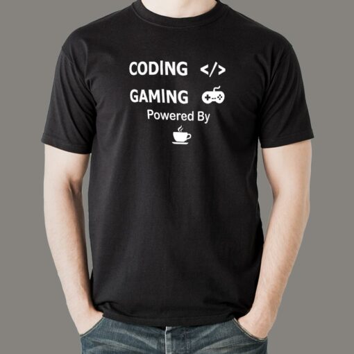 Coffee-Fueled Coding & Gaming T-Shirt – Power Up