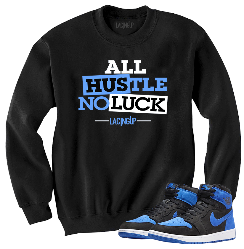 Jordan 1 Royal Suede Hustle Black crewneck sweater Jordan 1 Royal Suede Hustle Black crewneck sweater