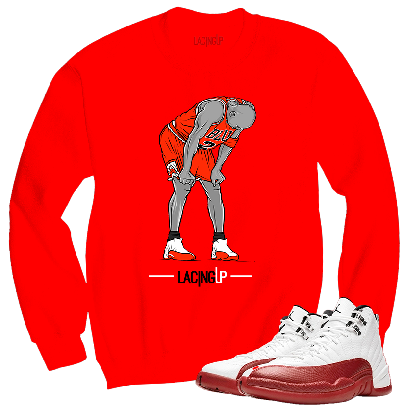 Jordan 12 Cherry Flu game red crewneck sweater Jordan 12 Cherry Flu game red crewneck sweater