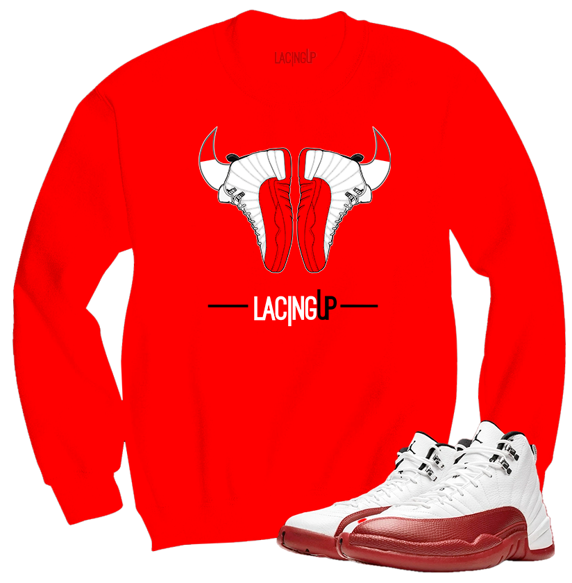 Jordan 12 Cherry horns red crewnecks sweaters Jordan 12 Cherry horns red crewnecks sweaters