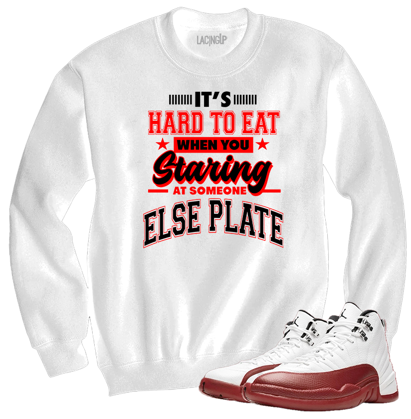 Jordan 12 Cherry staring white crewneck sweater Jordan 12 Cherry staring white crewneck sweater