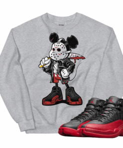 Jordan 12 Flu Game Mickey Mask grey crewneck sweater
