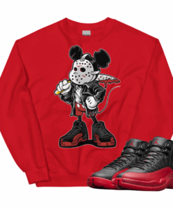 Jordan 12 Flu Game Mickey Mask red sweater
