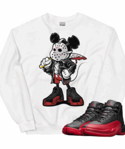 Jordan 12 Flu Game Mickey Mask white crewneck sweater