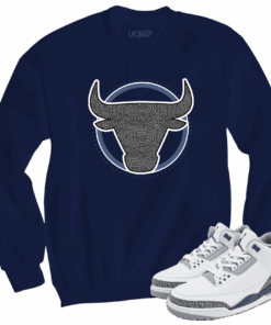 Jordan 3 white navy cement bull Navy crewneck sweater