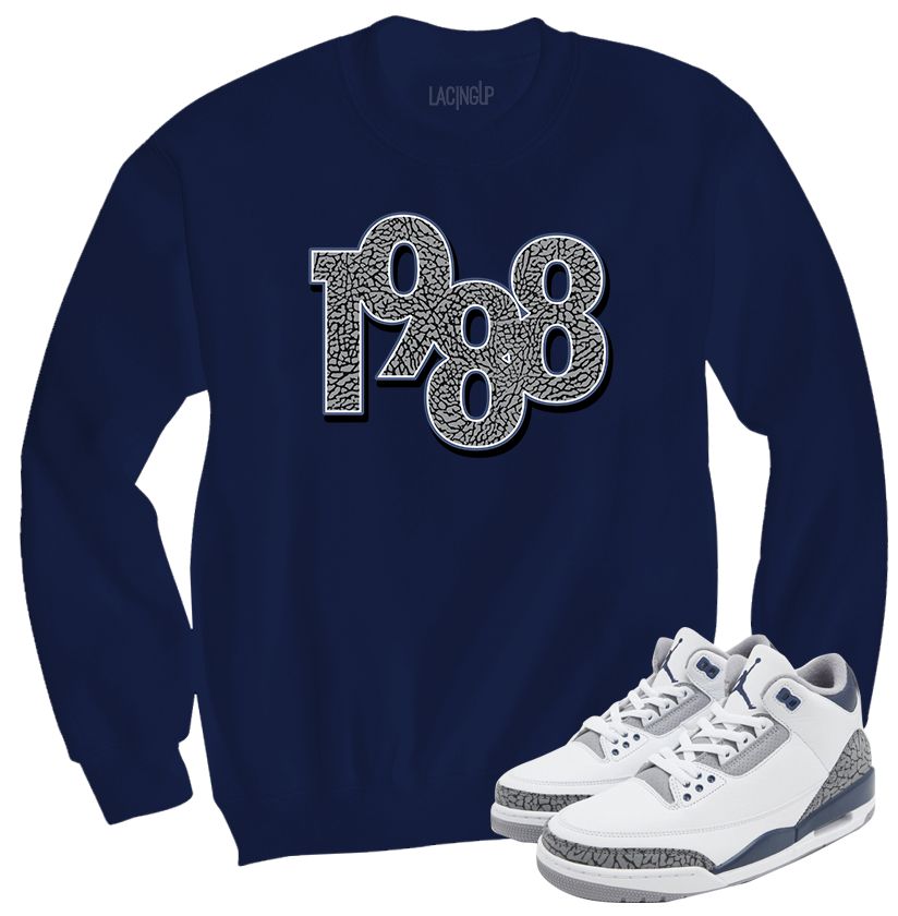 Jordan 3 white navy cement navy 1988 crewneck sweater Jordan 3 white navy cement navy 1988 crewneck sweater