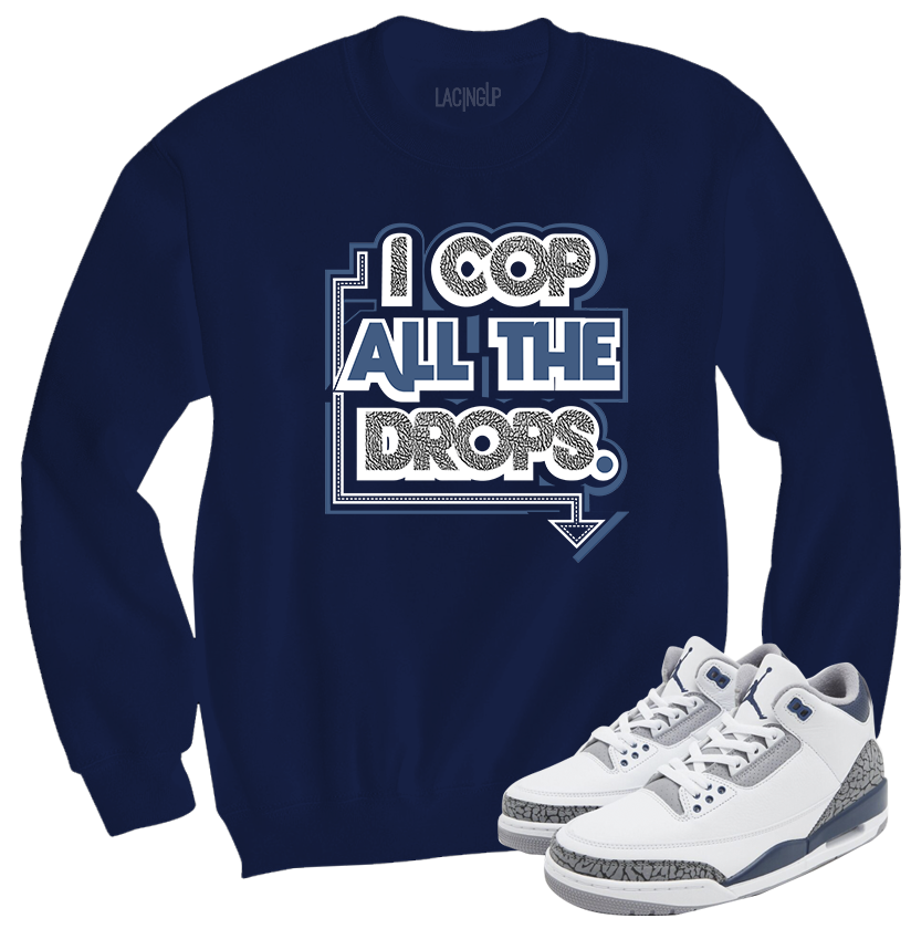 Jordan 3 white navy cement navy crewneck sweater Jordan 3 white navy cement navy crewneck sweater