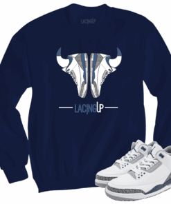 Jordan 3 white navy cement navy  horns crewneck sweater
