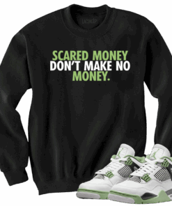 Jordan 4 Seafoam Oil Green scared money black sweater