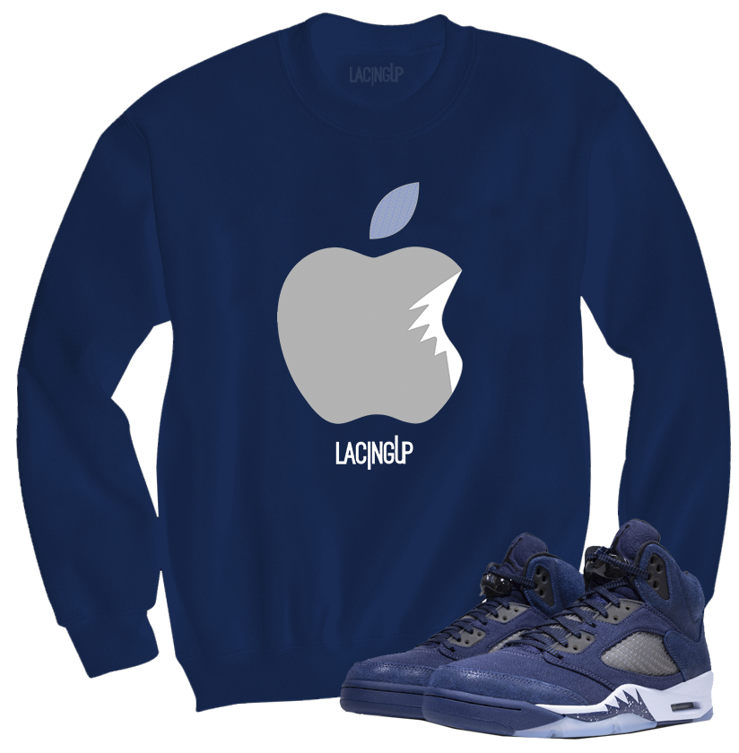 Jordan 5 Midnight Navy Apple navy blue crewneck sweater Jordan 5 Midnight Navy Apple navy blue crewneck sweater